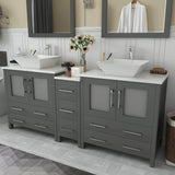Vanity Art Ravenna 72 in. W Bathroom Vanity in Grey with Double Basin in White Engineered Marble Top and Mirrors