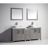 Vanity Art Ravenna 72 in. W Bathroom Vanity in Grey with Double Basin in White Engineered Marble Top and Mirrors