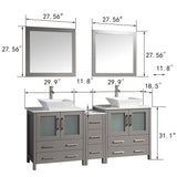 Vanity Art Ravenna 72 in. W Bathroom Vanity in Grey with Double Basin in White Engineered Marble Top and Mirrors