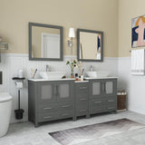 Vanity Art Ravenna 72 in. W Bathroom Vanity in Grey with Double Basin in White Engineered Marble Top and Mirrors