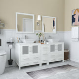 Vanity Art Ravenna 72 in. W Bathroom Vanity in White with Double Basin in White Engineered Marble Top and Mirrors