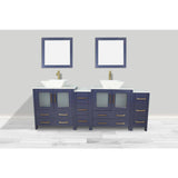 Vanity Art Ravenna 84 in. W Double Basin Bathroom Vanity in Blue with White Engineered Marble Top and Mirrors