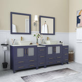 Vanity Art Ravenna 84 in. W Double Basin Bathroom Vanity in Blue with White Engineered Marble Top and Mirrors