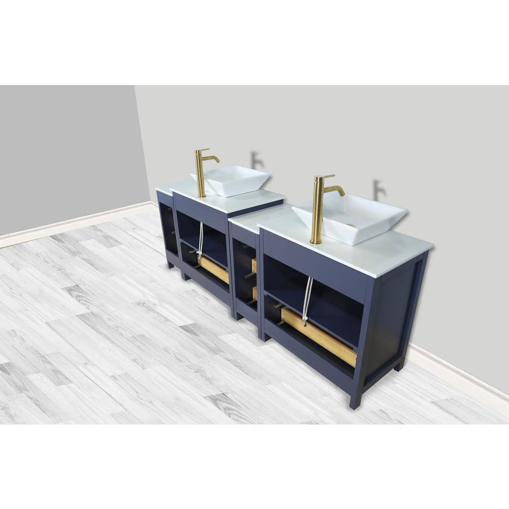 Vanity Art Ravenna 84 in. W Double Basin Bathroom Vanity in Blue with White Engineered Marble Top and Mirrors