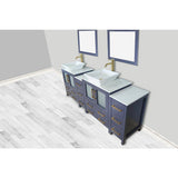 Vanity Art Ravenna 84 in. W Double Basin Bathroom Vanity in Blue with White Engineered Marble Top and Mirrors