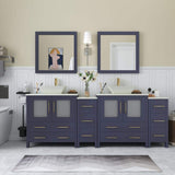 Vanity Art Ravenna 84 in. W Double Basin Bathroom Vanity in Blue with White Engineered Marble Top and Mirrors