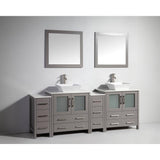 Vanity Art Ravenna 84 in. W Bathroom Vanity in Grey with Double Basin in White Engineered Marble Top and Mirrors