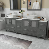 Vanity Art Ravenna 84 in. W Bathroom Vanity in Grey with Double Basin in White Engineered Marble Top and Mirrors