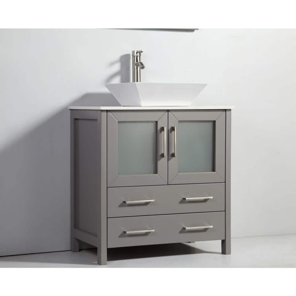 Vanity Art Ravenna 84 in. W Bathroom Vanity in Grey with Double Basin in White Engineered Marble Top and Mirrors