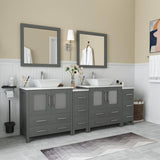 Vanity Art Ravenna 84 in. W Bathroom Vanity in Grey with Double Basin in White Engineered Marble Top and Mirrors