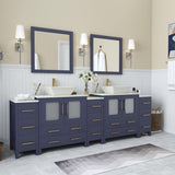 Vanity Art Ravenna 96 in. W Bathroom Vanity in Blue with Double Basin in White Engineered Marble Top and Mirrors
