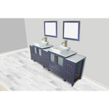 Vanity Art Ravenna 96 in. W Bathroom Vanity in Blue with Double Basin in White Engineered Marble Top and Mirrors