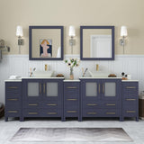 Vanity Art Ravenna 96 in. W Bathroom Vanity in Blue with Double Basin in White Engineered Marble Top and Mirrors