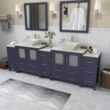 Vanity Art Ravenna 96 in. W Bathroom Vanity in Blue with Double Basin in White Engineered Marble Top and Mirrors