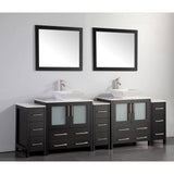 Vanity Art Ravenna 96 in. W Bathroom Vanity in Espresso with Double Basin in White Engineered Marble Top and Mirrors