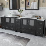 Vanity Art Ravenna 96 in. W Bathroom Vanity in Espresso with Double Basin in White Engineered Marble Top and Mirrors
