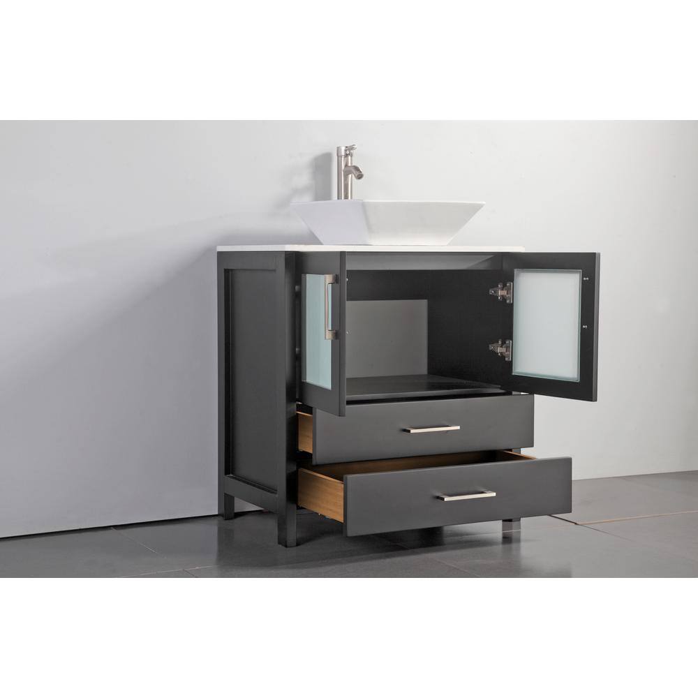 Vanity Art Ravenna 96 in. W Bathroom Vanity in Espresso with Double Basin in White Engineered Marble Top and Mirrors