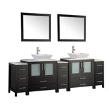 Vanity Art Ravenna 96 in. W Bathroom Vanity in Espresso with Double Basin in White Engineered Marble Top and Mirrors