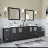 Vanity Art Ravenna 96 in. W Bathroom Vanity in Espresso with Double Basin in White Engineered Marble Top and Mirrors