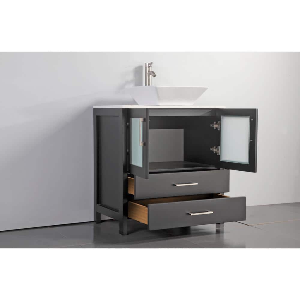 Vanity Art Ravenna 30 in. W Bathroom Vanity in Espresso with Single Basin in White Engineered Marble Top and Mirror
