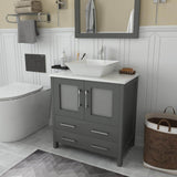 Vanity Art Ravenna 30 in. W Bathroom Vanity in Grey with Single Basin in White Engineered Marble Top and Mirror
