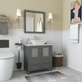 Vanity Art Ravenna 30 in. W Bathroom Vanity in Grey with Single Basin in White Engineered Marble Top and Mirror