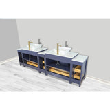 Vanity Art Ravenna 108 in. W Double Basin Bathroom Vanity in Blue with White Engineered Marble Top and Mirror