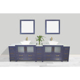 Vanity Art Ravenna 108 in. W Double Basin Bathroom Vanity in Blue with White Engineered Marble Top and Mirror