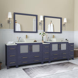 Vanity Art Ravenna 108 in. W Double Basin Bathroom Vanity in Blue with White Engineered Marble Top and Mirror