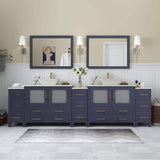 Vanity Art Ravenna 108 in. W Double Basin Bathroom Vanity in Blue with White Engineered Marble Top and Mirror