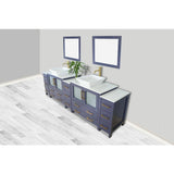 Vanity Art Ravenna 108 in. W Double Basin Bathroom Vanity in Blue with White Engineered Marble Top and Mirror