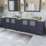Vanity Art Ravenna 108 in. W Double Basin Bathroom Vanity in Blue with White Engineered Marble Top and Mirror