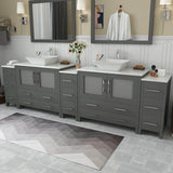 Vanity Art Ravenna 108 in. W Bathroom Vanity in Grey with Double Basin in White Engineered Marble Top and Mirrors