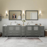 Vanity Art Ravenna 108 in. W Bathroom Vanity in Grey with Double Basin in White Engineered Marble Top and Mirrors