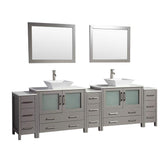 Vanity Art Ravenna 108 in. W Bathroom Vanity in Grey with Double Basin in White Engineered Marble Top and Mirrors