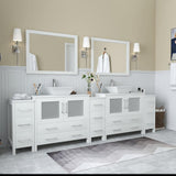 Vanity Art Ravenna 108 in. W Bathroom Vanity in White with Double Basin in White Engineered Marble Top and Mirrors