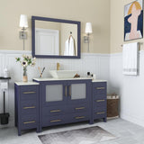 Vanity Art Ravenna 60 in. W Single Basin Bathroom Vanity in Blue with White Engineered Marble Top and Mirror