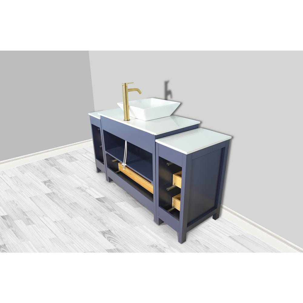 Vanity Art Ravenna 60 in. W Single Basin Bathroom Vanity in Blue with White Engineered Marble Top and Mirror
