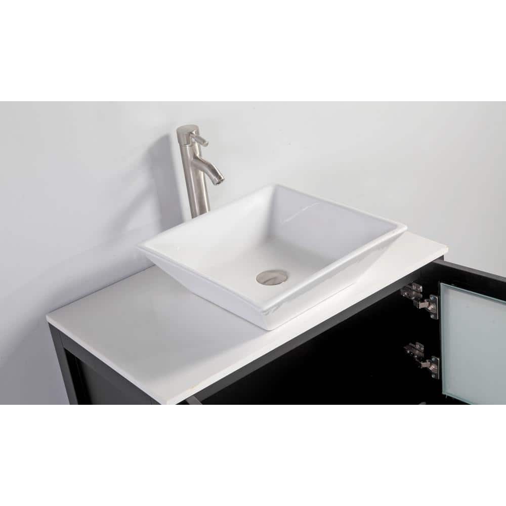 Vanity Art Ravenna 60 in. W Bathroom Vanity in Espresso with Single Basin in White Engineered Marble Top and Mirror