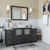 Vanity Art Ravenna 60 in. W Bathroom Vanity in Espresso with Single Basin in White Engineered Marble Top and Mirror