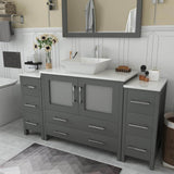 Vanity Art Ravenna 60 in. W Bathroom Vanity in Grey with Single Basin in White Engineered Marble Top and Mirror