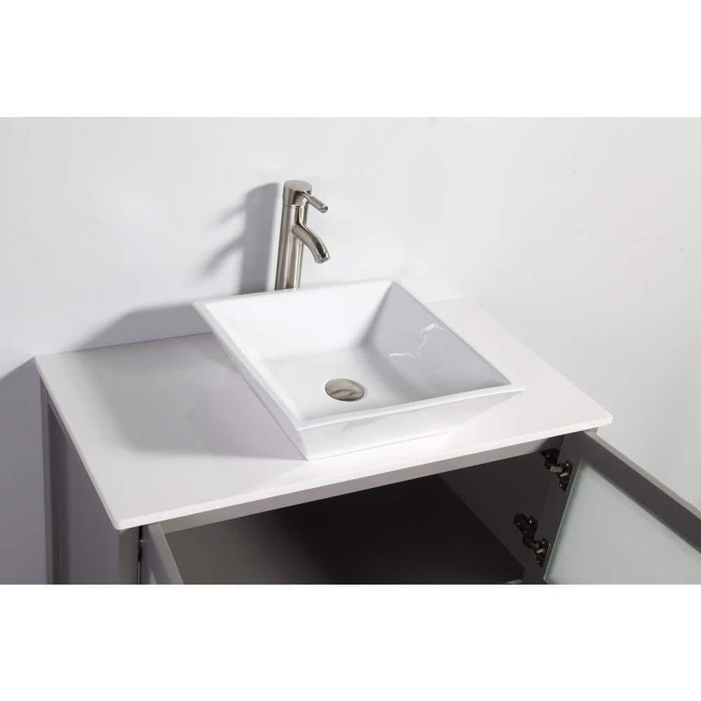 Vanity Art Ravenna 60 in. W Bathroom Vanity in Grey with Single Basin in White Engineered Marble Top and Mirror