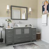 Vanity Art Ravenna 60 in. W Bathroom Vanity in Grey with Single Basin in White Engineered Marble Top and Mirror