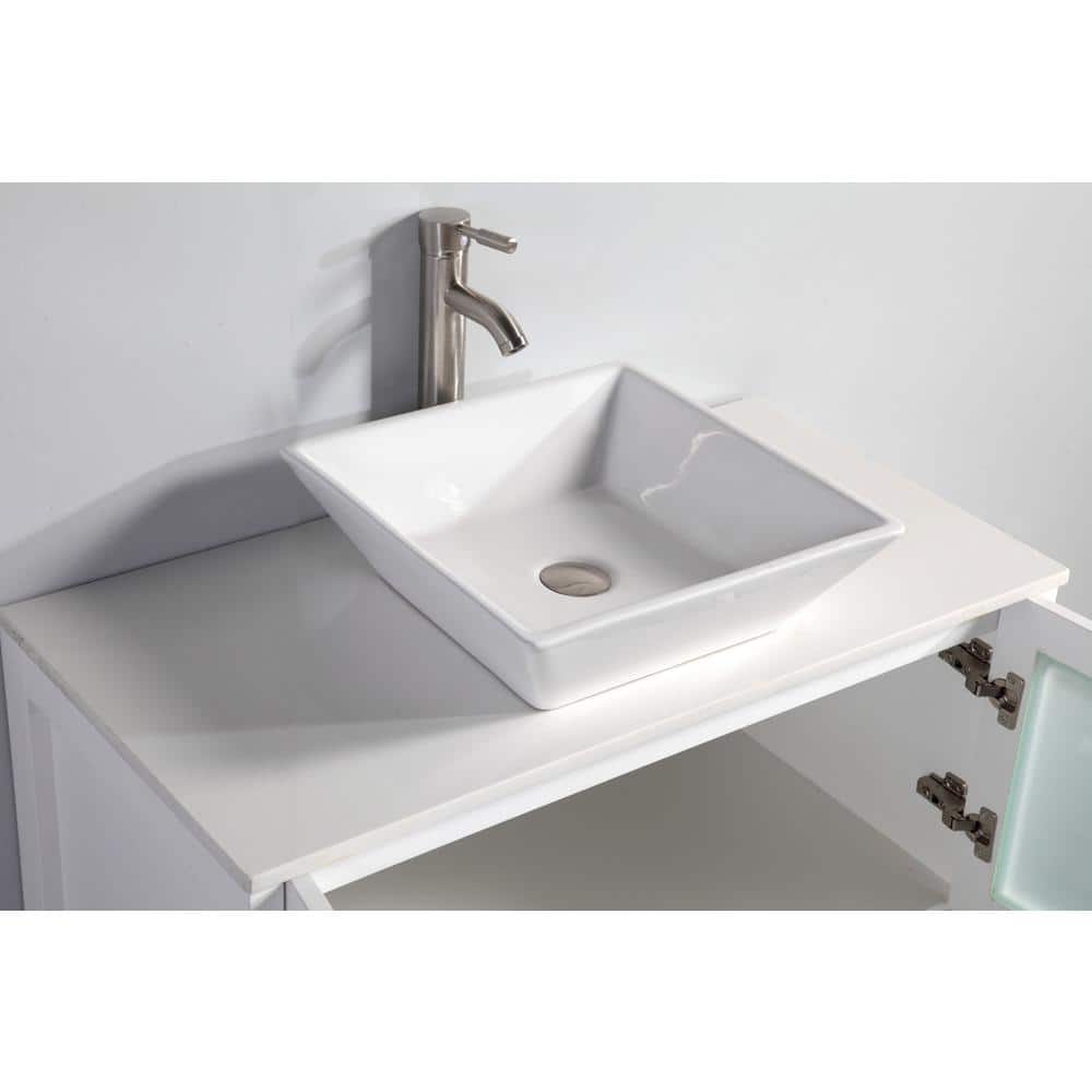 Vanity Art Ravenna 60 in. W Bathroom Vanity in White with Single Basin in White Engineered Marble Top and Mirror
