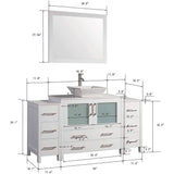 Vanity Art Ravenna 60 in. W Bathroom Vanity in White with Single Basin in White Engineered Marble Top and Mirror