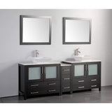 Vanity Art Ravenna 84 in. W Bathroom Vanity in Espresso with Double Basin in White Engineered Marble Top and Mirrors