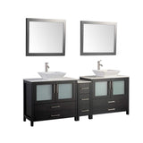 Vanity Art Ravenna 84 in. W Bathroom Vanity in Espresso with Double Basin in White Engineered Marble Top and Mirrors