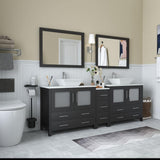 Vanity Art Ravenna 84 in. W Bathroom Vanity in Espresso with Double Basin in White Engineered Marble Top and Mirrors