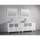 Vanity Art Ravenna 96 in. W Bathroom Vanity in White with Double Basin in White Engineered Marble Top and Mirrors