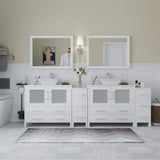 Vanity Art Ravenna 96 in. W Bathroom Vanity in White with Double Basin in White Engineered Marble Top and Mirrors